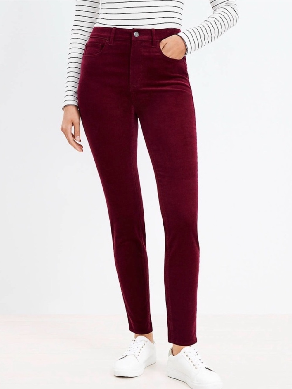 High-Rise Women's Slim Corduroy Jeans in Burgundy